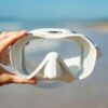 White TUSA Zensee mask with water droplets on the lens