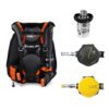 Aqualung Pro HD Compact orange and black BCD budget package with Calypso DIN 232 bar regulator and yellow Calypso Titan octopus.