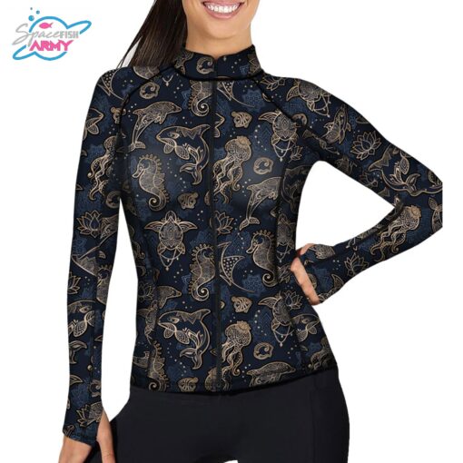 Spacefish Army Full-Zip Ocean Mandala Rash Guard