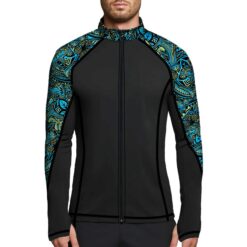 Spacefish Army Men's Full Zip Hammerhead Hibiscus Rash Guard