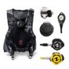 Aqualung Axiom grey BCD package with Helix Pro DIN regulator, yellow Helix Pro octopus, pressure gauge and regulator case.