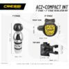 Cressi AC2 and Compact regulator dimension chart for the INT yoke first stage and Compact second stage
