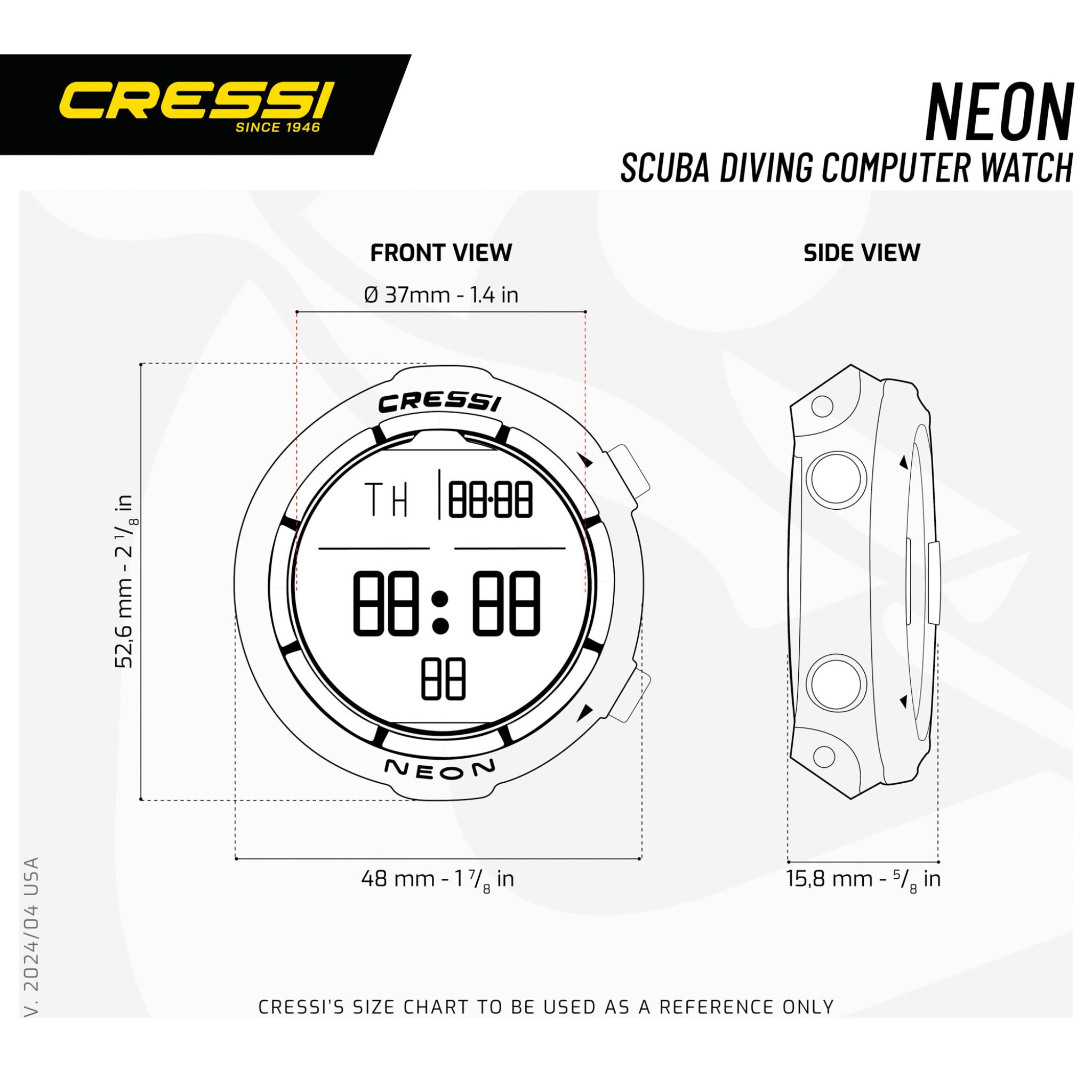 Cressi Neon Dive Computer manufacturer dimensions chart