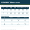 Cressi Desert Women’s Drysuit size chart with measurements in centimetres